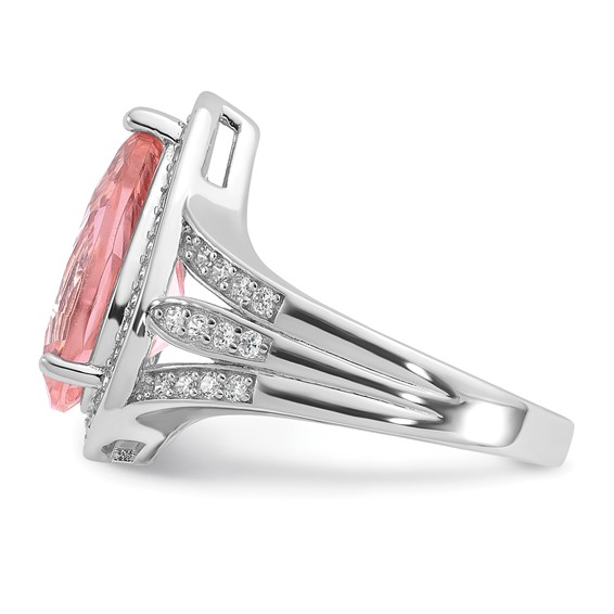 Cheryl M Sterling Silver Rhodium-plated Polished Pink Nano Crystal and CZ Teardrop Halo Ring