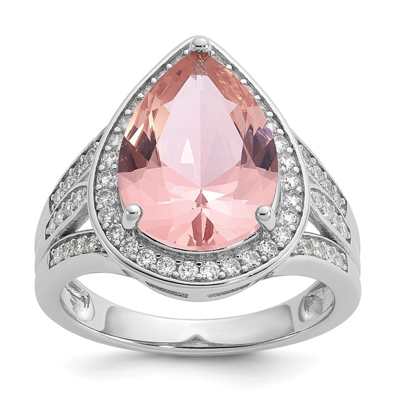 Cheryl M Sterling Silver Rhodium-plated Polished Pink Nano Crystal and CZ Teardrop Halo Ring