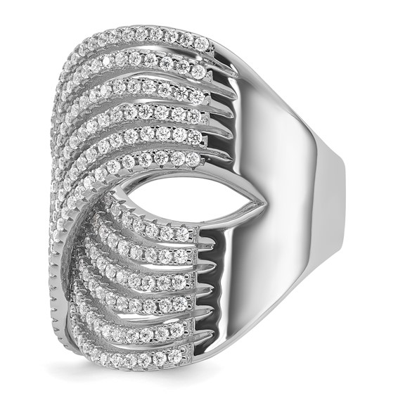 Cheryl M Sterling Silver Rhodium-plated Polished Fancy CZ X Ring