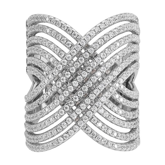 Cheryl M Sterling Silver Rhodium-plated Polished Fancy CZ X Ring