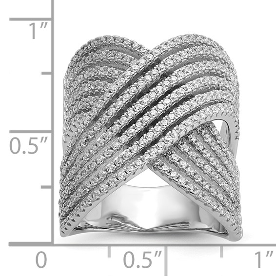 Cheryl M Sterling Silver Rhodium-plated Polished Fancy CZ X Ring
