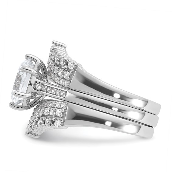 Cheryl M Sterling Silver Rhodium-plated Polished Fancy CZ with Two 3-Row Bands Ring Set