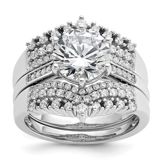 Cheryl M Sterling Silver Rhodium-plated Polished Fancy CZ with Two 3-Row Bands Ring Set
