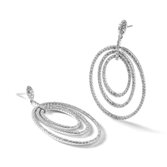 Cheryl M Sterling Silver Rhodium-plated Polished Fancy CZ Ovals Post Dangle Earrings