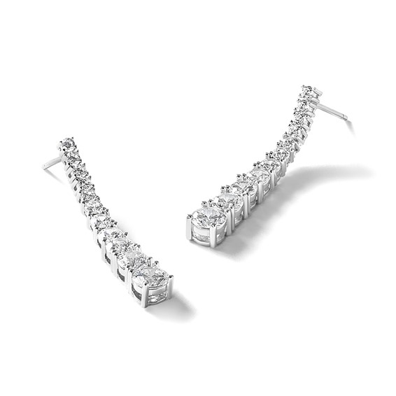 Cheryl M Sterling Silver Rhodium-plated Polished Graduated CZ Post Dangle Earrings