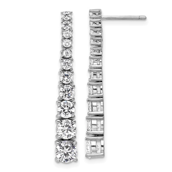 Cheryl M Sterling Silver Rhodium-plated Polished Graduated CZ Post Dangle Earrings