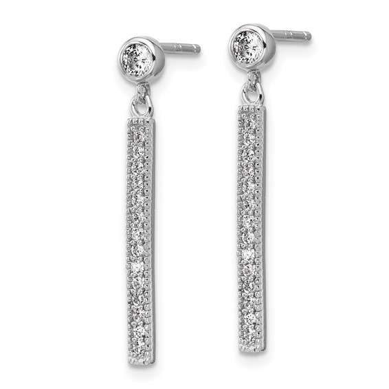 Cheryl M Sterling Silver Rhodium-plated Polished CZ Bar Post Dangle Earrings