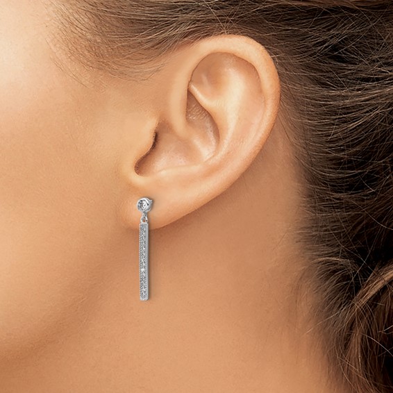 Cheryl M Sterling Silver Rhodium-plated Polished CZ Bar Post Dangle Earrings