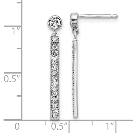 Cheryl M Sterling Silver Rhodium-plated Polished CZ Bar Post Dangle Earrings