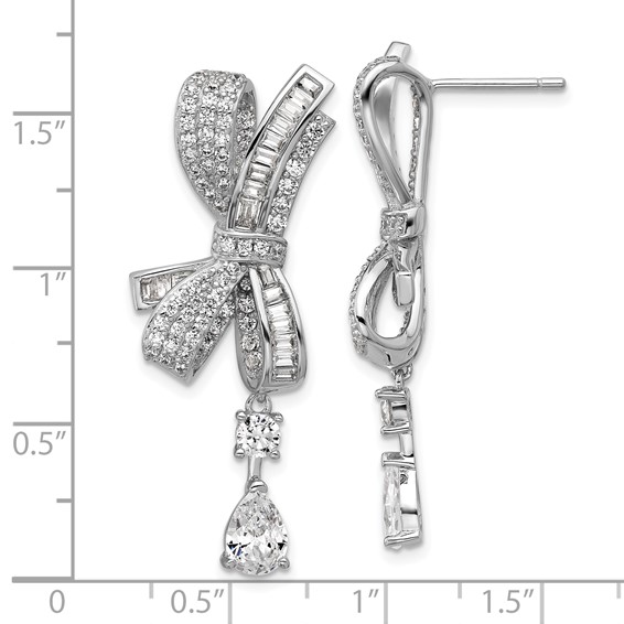 Cheryl M Sterling Silver Rhodium-plated Polished Fancy CZ Bow Post Dangle Earrings