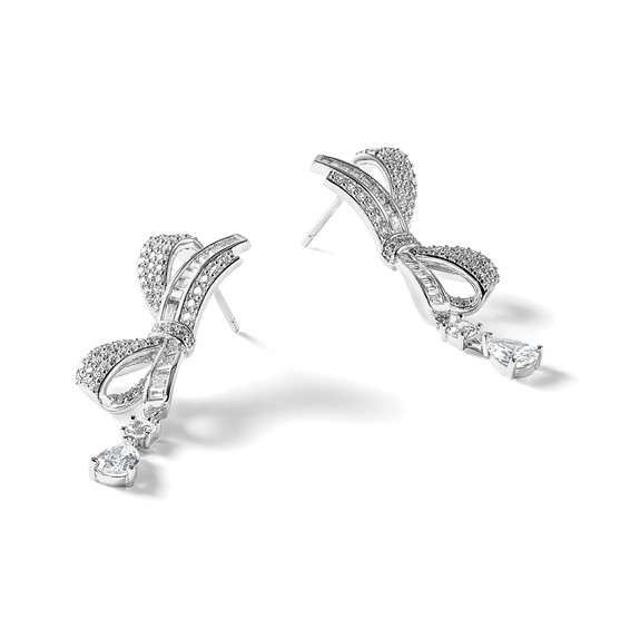 Cheryl M Sterling Silver Rhodium-plated Polished Fancy CZ Bow Post Dangle Earrings