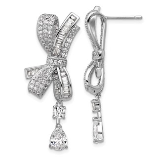 Cheryl M Sterling Silver Rhodium-plated Polished Fancy CZ Bow Post Dangle Earrings