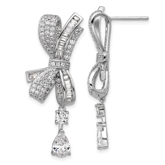 Cheryl M Sterling Silver Rhodium-plated Polished Fancy CZ Bow Post Dangle Earrings