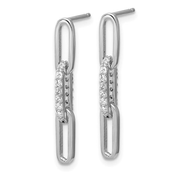 Cheryl M Sterling Silver Rhodium-plated Polished CZ Paperclip Link Post Dangle Earrings