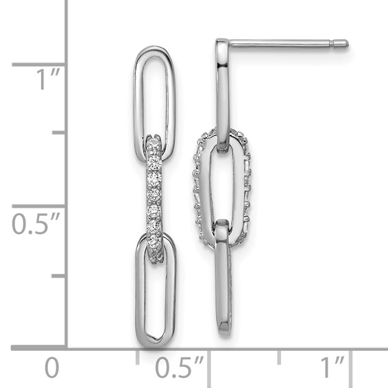 Cheryl M Sterling Silver Rhodium-plated Polished CZ Paperclip Link Post Dangle Earrings