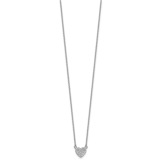 Cheryl M Sterling Silver Rhodium-plated Polished Pave CZ Heart Necklace