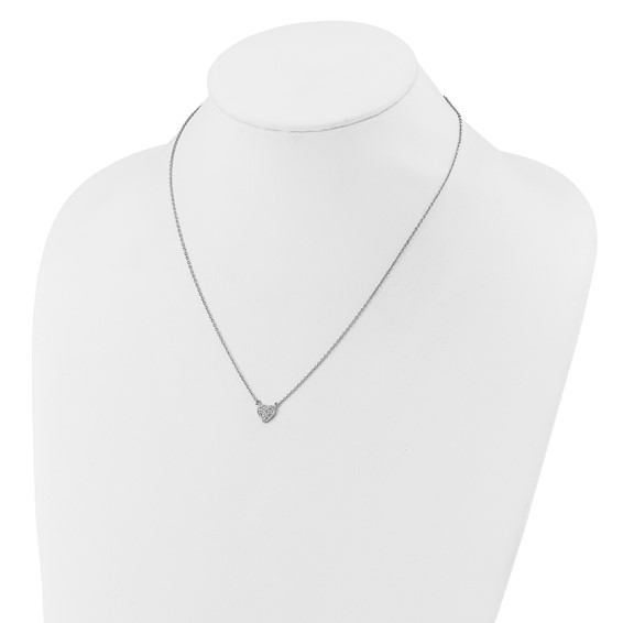 Cheryl M Sterling Silver Rhodium-plated Polished Pave CZ Heart Necklace