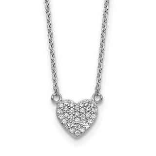 Cheryl M Sterling Silver Rhodium-plated Polished Pave CZ Heart Necklace