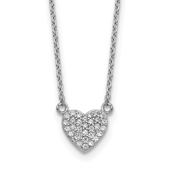 Cheryl M Sterling Silver Rhodium-plated Polished Pave CZ Heart Necklace