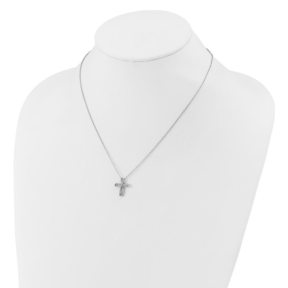 Cheryl M Sterling Silver Rhodium-plated Polished CZ Cross with 2 Inch Extension Necklace