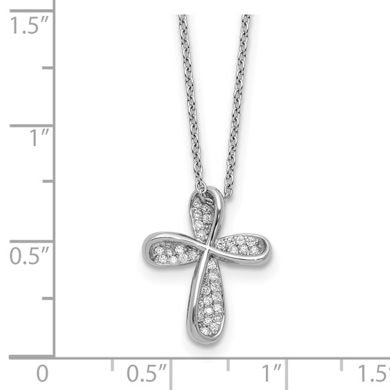 Cheryl M Sterling Silver Rhodium-plated Polished CZ Cross with 2 Inch Extension Necklace
