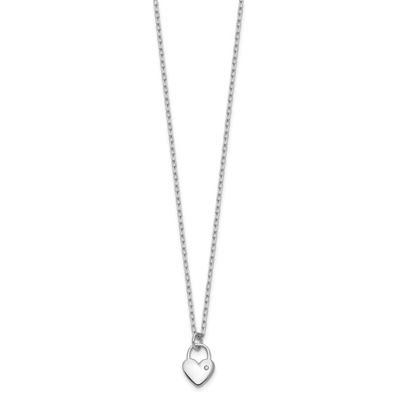 Cheryl M Sterling Silver Rhodium-plated Polished CZ Heart Lock Necklace