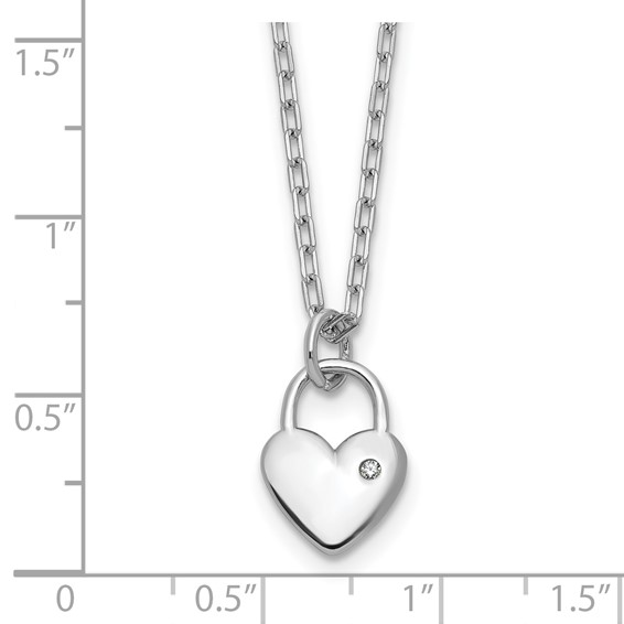 Cheryl M Sterling Silver Rhodium-plated Polished CZ Heart Lock Necklace