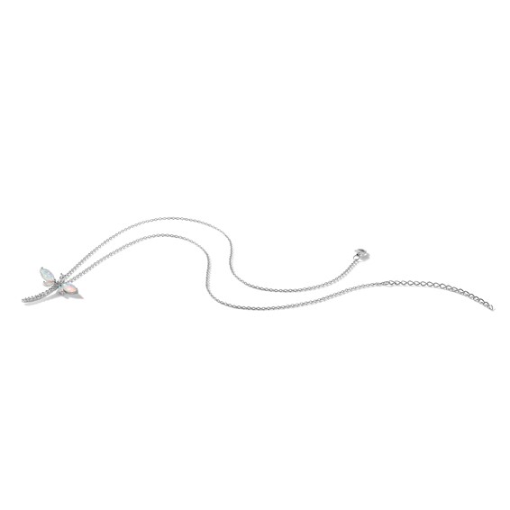 Cheryl M Sterling Silver Rhodium-plated Polished Lab Created Opal and CZ Dragonfly with 2 Inch Extension Necklace