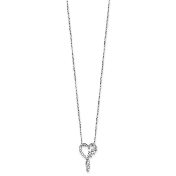 Cheryl M Sterling Silver Rhodium-plated Polished CZ Butterflies Heart with 2 Inch Extension Necklace