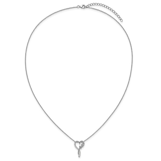 Cheryl M Sterling Silver Rhodium-plated Polished CZ Butterflies Heart with 2 Inch Extension Necklace