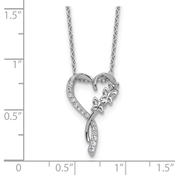 Cheryl M Sterling Silver Rhodium-plated Polished CZ Butterflies Heart with 2 Inch Extension Necklace