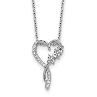 Cheryl M Sterling Silver Rhodium-plated Polished CZ Butterflies Heart with 2 Inch Extension Necklace