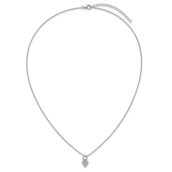Cheryl M Sterling Silver Rhodium-plated Polished CZ Heart with 2 Inch Extension Necklace