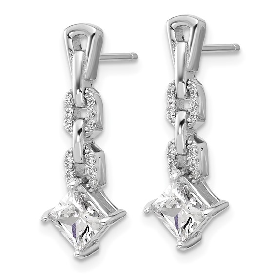 Cheryl M Sterling Silver Rhodium-plated Polished Fancy CZ Link Post Dangle Earrings