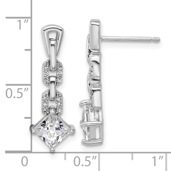 Cheryl M Sterling Silver Rhodium-plated Polished Fancy CZ Link Post Dangle Earrings