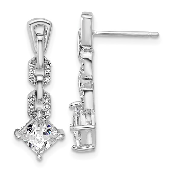 Cheryl M Sterling Silver Rhodium-plated Polished Fancy CZ Link Post Dangle Earrings