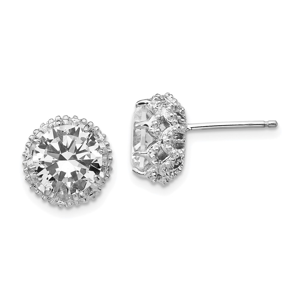 Sterling Silver Cheryl M Rhodium-plated Round CZ Post Earrings