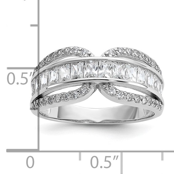 Cheryl M Sterling Silver Rhodium-plated Polished Fancy CZ Ring