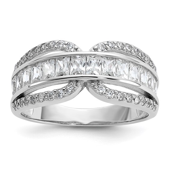 Cheryl M Sterling Silver Rhodium-plated Polished Fancy CZ Ring