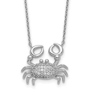 Cheryl M Sterling Silver Rhodium-plated Polished CZ Crab Necklace