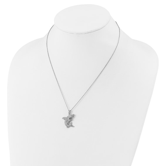 Cheryl M Sterling Silver Rhodium-plated Polished Lab Created Black Spinel and CZ Shark with 2 Inch Extension Necklace