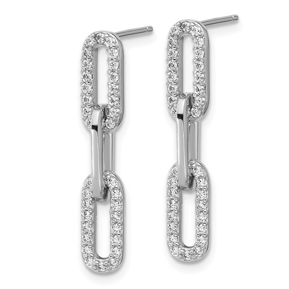 Cheryl M Sterling Silver Rhodium-plated Polished CZ Paperclip Link Post Dangle Earrings
