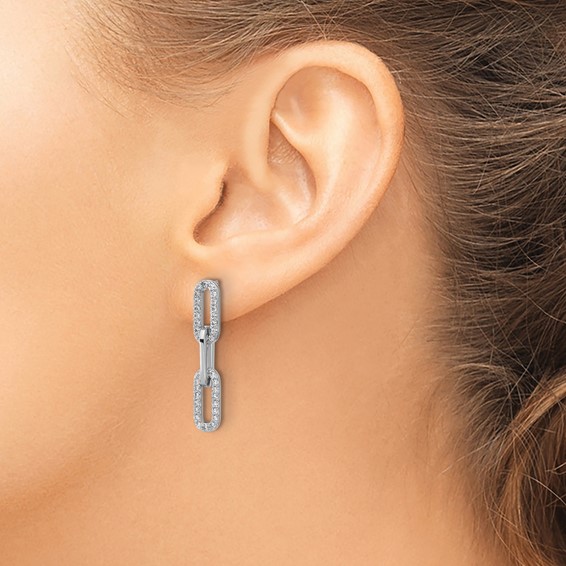 Cheryl M Sterling Silver Rhodium-plated Polished CZ Paperclip Link Post Dangle Earrings