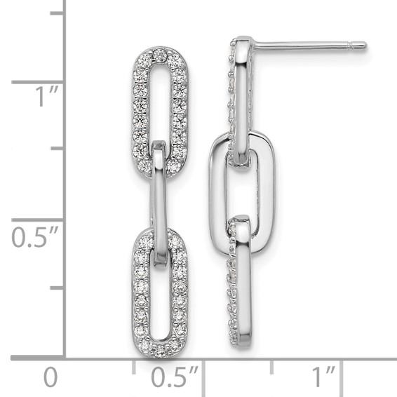 Cheryl M Sterling Silver Rhodium-plated Polished CZ Paperclip Link Post Dangle Earrings
