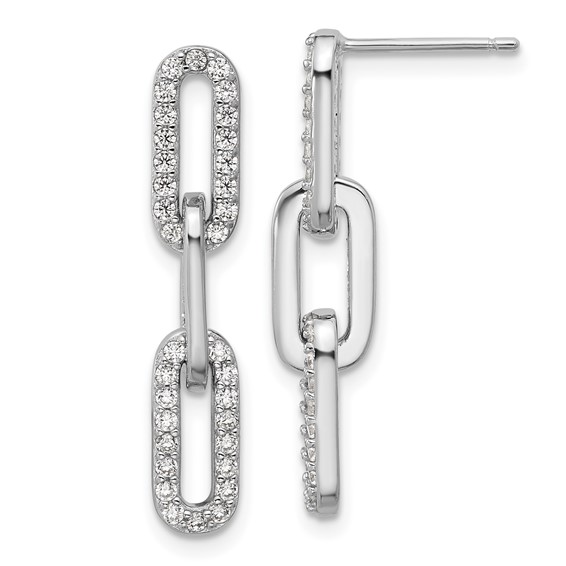 Cheryl M Sterling Silver Rhodium-plated Polished CZ Paperclip Link Post Dangle Earrings