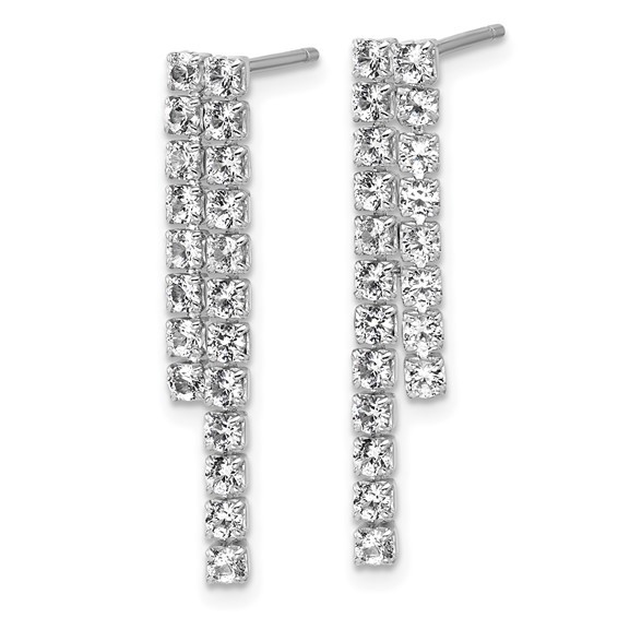 Cheryl M Sterling Silver Rhodium-plated Polished 2-Row CZ Post Dangle Earrings