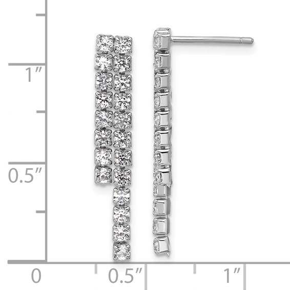 Cheryl M Sterling Silver Rhodium-plated Polished 2-Row CZ Post Dangle Earrings