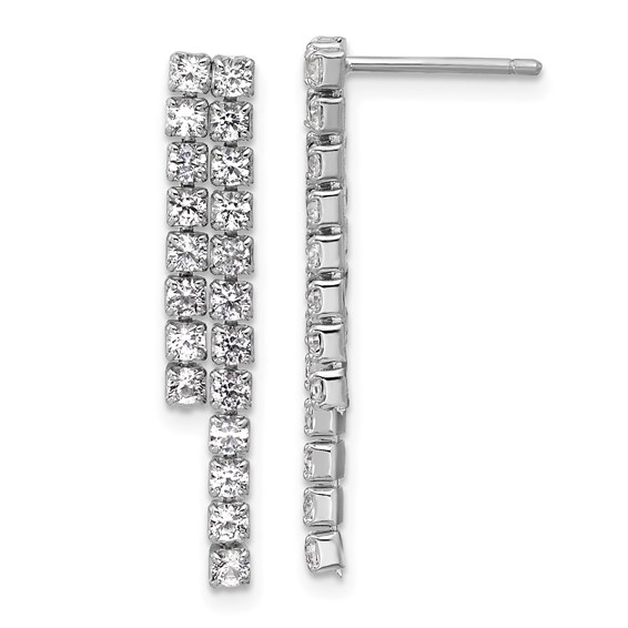 Cheryl M Sterling Silver Rhodium-plated Polished 2-Row CZ Post Dangle Earrings