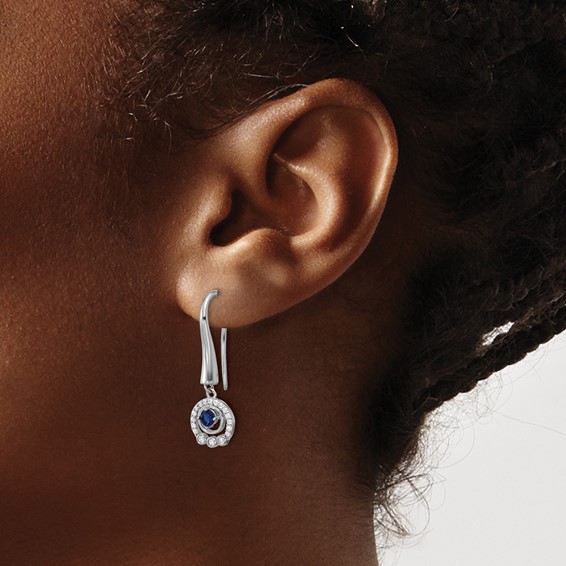 Cheryl M Sterling Silver Rhodium-plated Polished Blue Glass and CZ Circles Dangle Earrings
