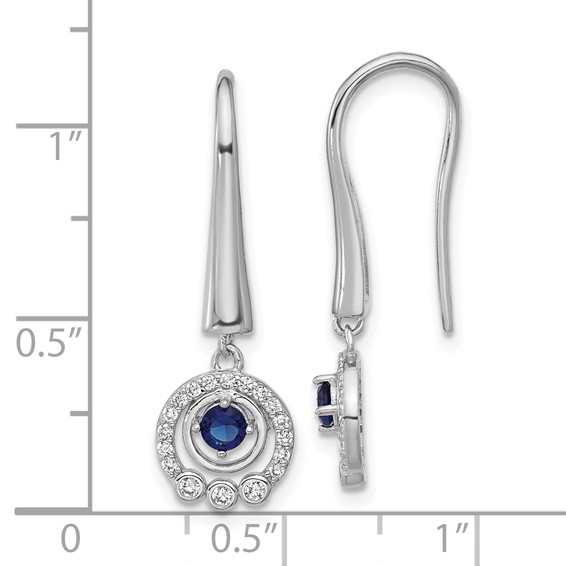 Cheryl M Sterling Silver Rhodium-plated Polished Blue Glass and CZ Circles Dangle Earrings